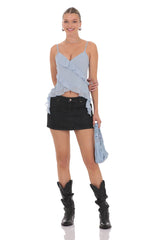 Ruffle Tassel Top in Sky Blue