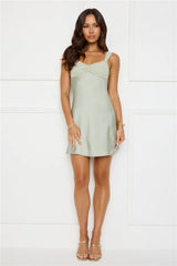 Flirtation Mode Satin Mini Dress Sage