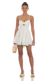 Polka Dot Twist A-line Dress in White