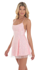 Sequin Beaded Mini Dress in Pink