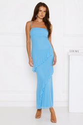 Luxe Minimalist Mesh Maxi Dress Blue
