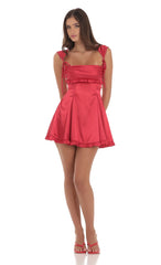 Satin Cap Sleeve Dress in Red