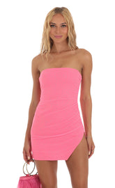 Mesh Rhinestone Dress in Pink