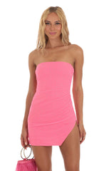 Mesh Rhinestone Dress in Pink