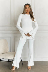 HELLO MOLLY Cozy Holidays Ribbed Pants Cream