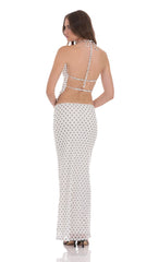 Polka Dot Cowl Neck Two Piece Set in White