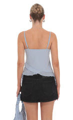 Ruffle Tassel Top in Sky Blue