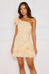Selene One Shoulder Mini Dress Yellow