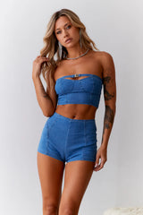 HELLO MOLLY Cheeky Heart Mid Rise Denim Shorts Blue