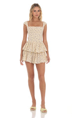 Floral Ruffle Capped Sleeve Dress in Yellow