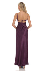 Satin Front Tie Maxi Dress in Purple
