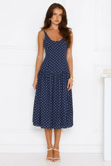 Polka Dot Charm Midi Dress Navy