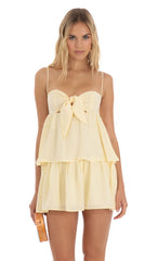 Satin Ruffle Dress in Yellow