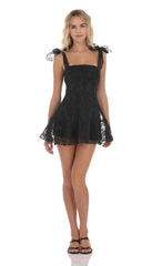 Motif Pattern A-line Dress in Blac