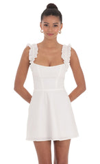 Ruffle Strap A-line Dress in White