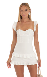 Ruffle Corset Dress in White