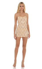 Sequin Fringe Dress in Champagne