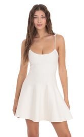 Knit A-line Dress in White