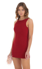 High Neck Open Back Dress in Red