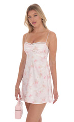 Satin Floral Back Lace Dress in Pink