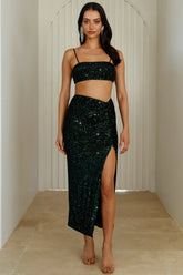 HELLO MOLLY Dusk Heart Sequin Midi Skirt Black