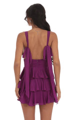 Plunge Neck Ruffle Dress in Purple