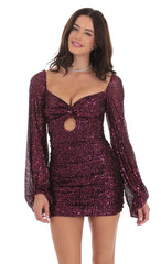 Sequin Cutout Ruched Dress in Ruby Pink