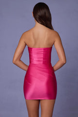 Ruched Bandeau Mini Dress in Hot Pink