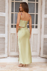HELLO MOLLY Blooming Princess Satin Maxi Skirt Green