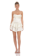 Satin Corset Strapless Dress in Ivory