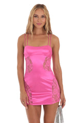 Satin Lace Cutout Dress in Pink