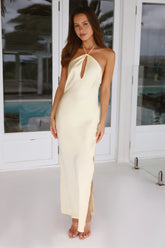 HELLO MOLLY Admired From All Angles Satin Halter Maxi Dress Yellow