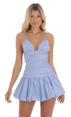 Ruched Bubble Dress in Periwinkle Blue