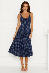 Polka Dot Charm Midi Dress Navy
