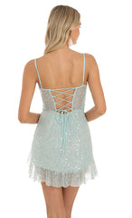 Shimmer Sequin Ruffle Dress in Blue