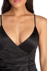 Ruched And Ruffled Satin Mini Dress