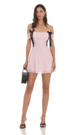 Mesh Off Shoulder Dress in Pink