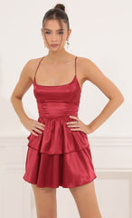 Satin Ruffle Dress in Red