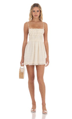 Ruched Floral Open Back Dress in Cream