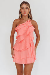 Arrabel Tiered Ruffle Mini Dress Peach