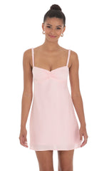 Jacquard Babydoll Satin Dress in Pink