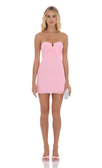 Embellished Mesh Strapless Dress in Pink