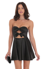Satin Double Bow Cutout Dress in Black