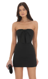 Front Bow Strapless Dress in Black