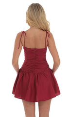 Ruched Fit and Flare Dress in Red