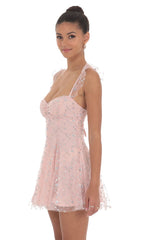 Sequin Glitter Fit and Flare Dress in Pink