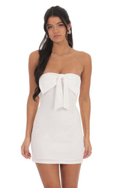 Front Bow Strapless Dress in White