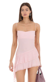 Mesh Tassel Dress in Pink