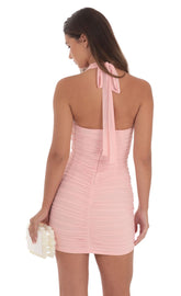Mesh Ruched Bodycon Dress in Dusty Pink