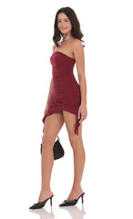 Mesh Strapless Tassel Dress in Red